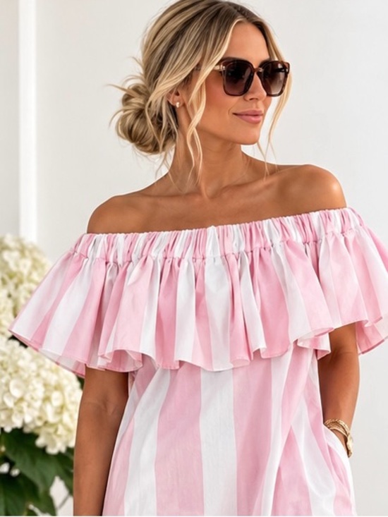 Maison Rabih Dresses & Skirts - Maison Rabih Kayrouz LIGHT PINK striped off-shoulder dress $1946